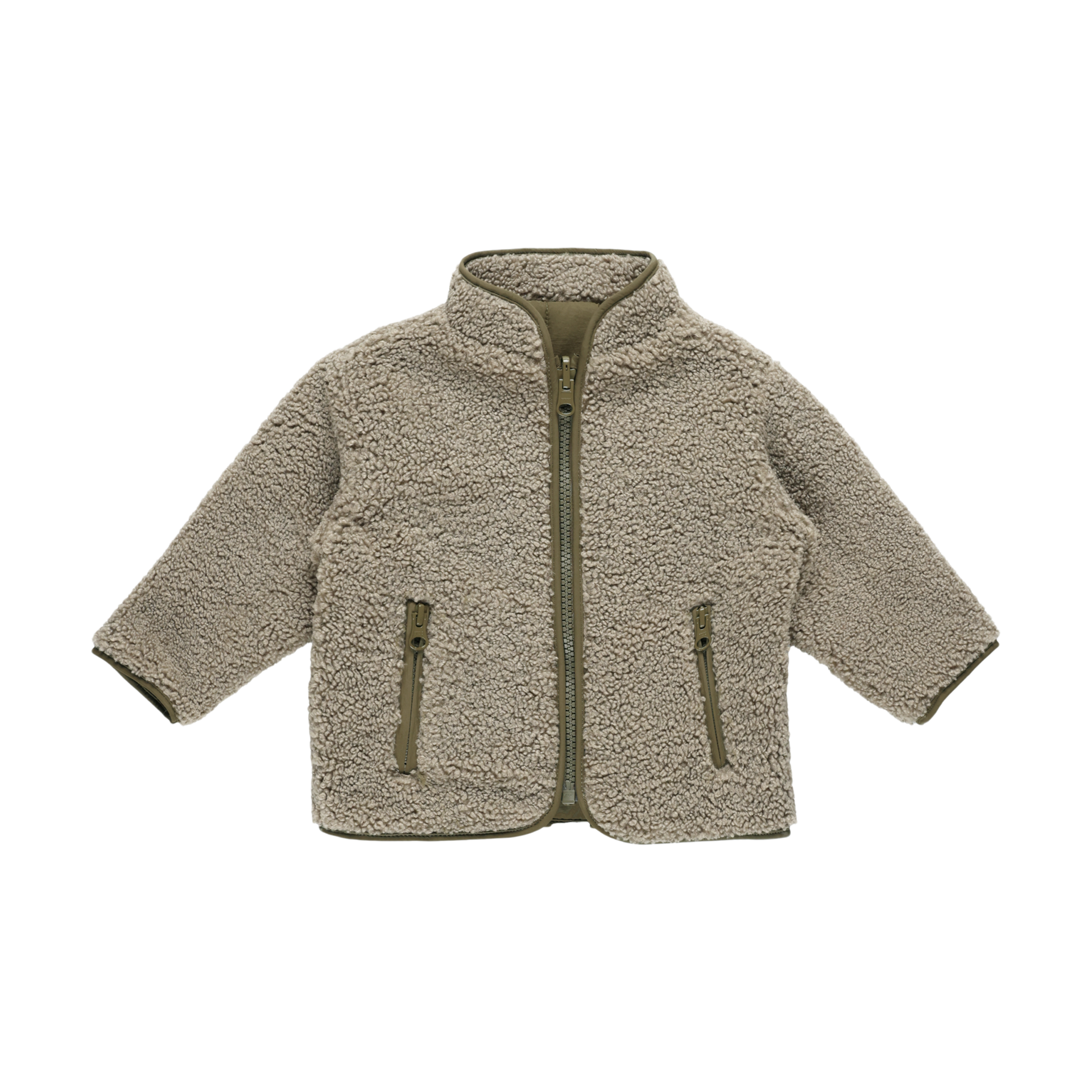 Quincy Mae Shearling Zip Jacket - Olive, 3-6 M.