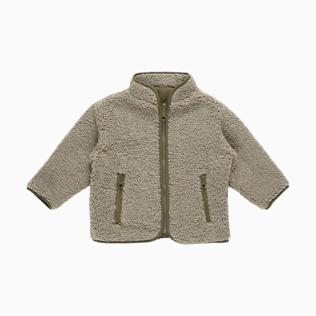Quincy Mae Shearling Zip Jacket - Olive, 3-6 M.