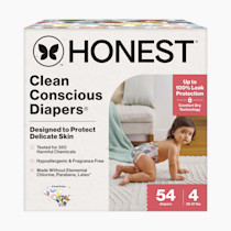 The Honest Company Clean Conscious Diapers for Sensitive Skin | Hypoallergenic, Fragrance Free | Gender Neutral Prints | Club Box, Size 4 (22-37 lbs), 54 Count (Prints May Temporarily Vary)