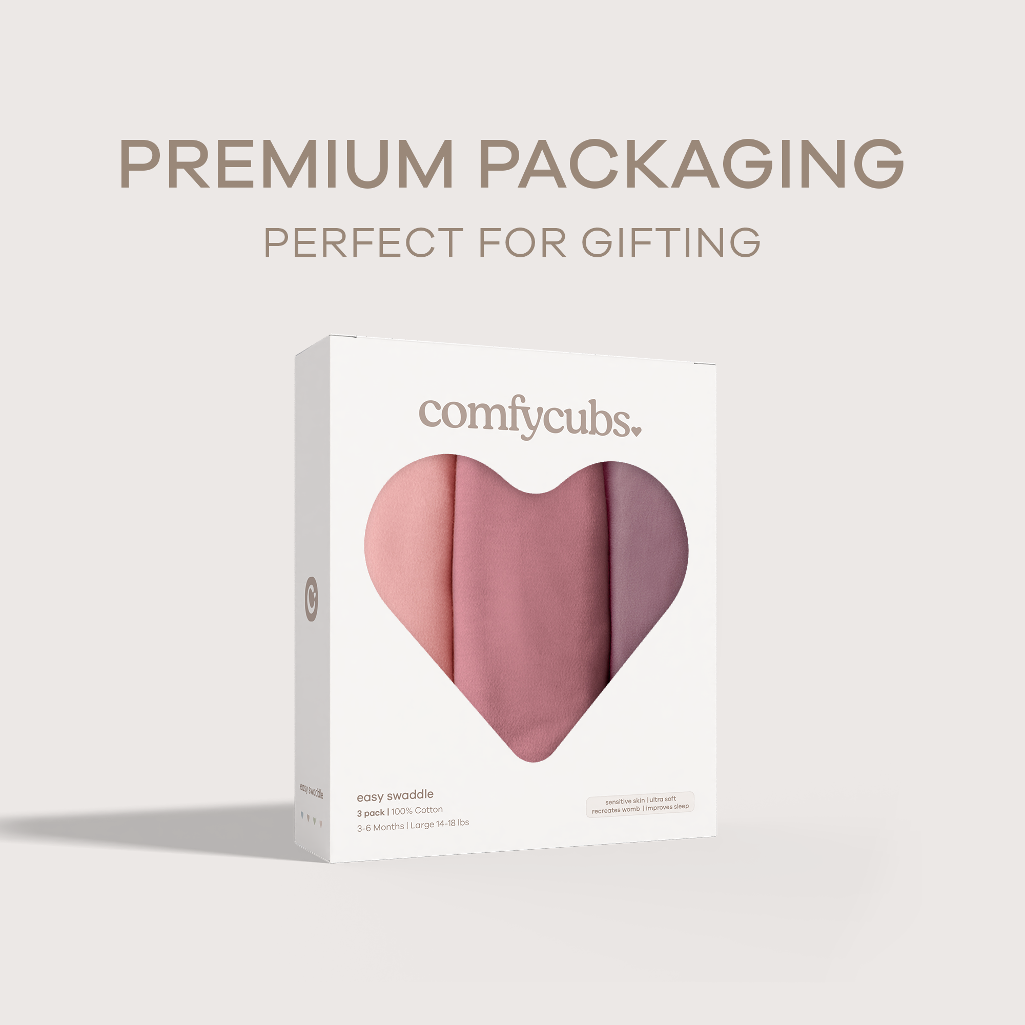 Comfy Cubs Easy Swaddle Blanket (3 Pack) - Blush, Mauve, Mulberry, Large.
