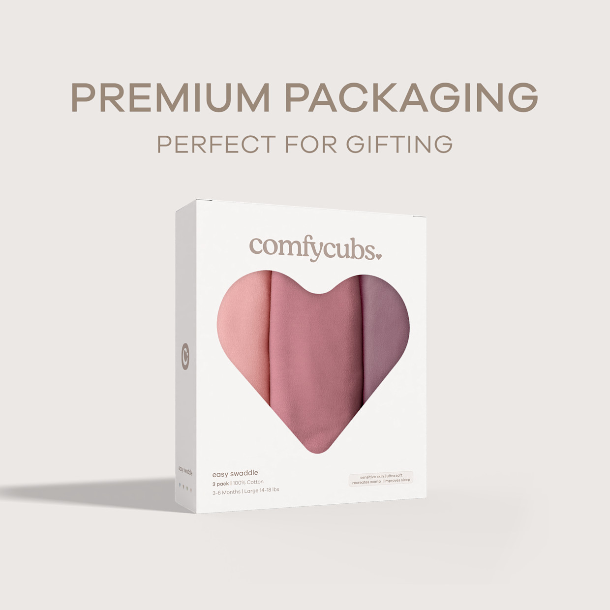 Comfy Cubs Easy Swaddle Blanket (3 Pack) - Blush, Mauve, Mulberry, Large.