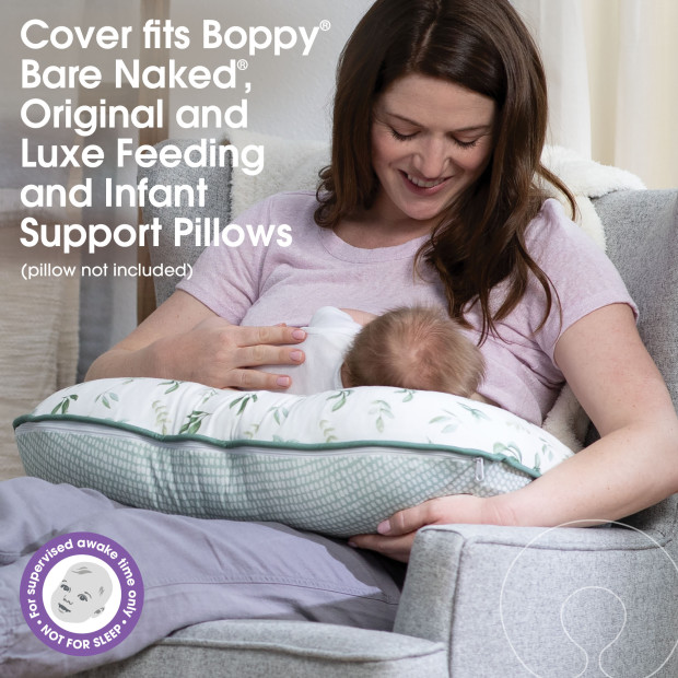 Boppy Organic Fabric Nursing Pillow Cover - Green Little Leaves.