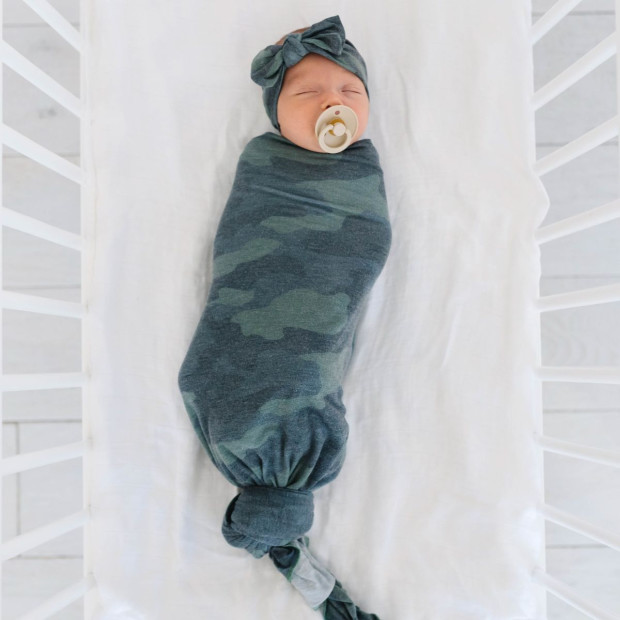 Copper Pearl Top Knot Hat and Swaddle Bundle - Hunter.