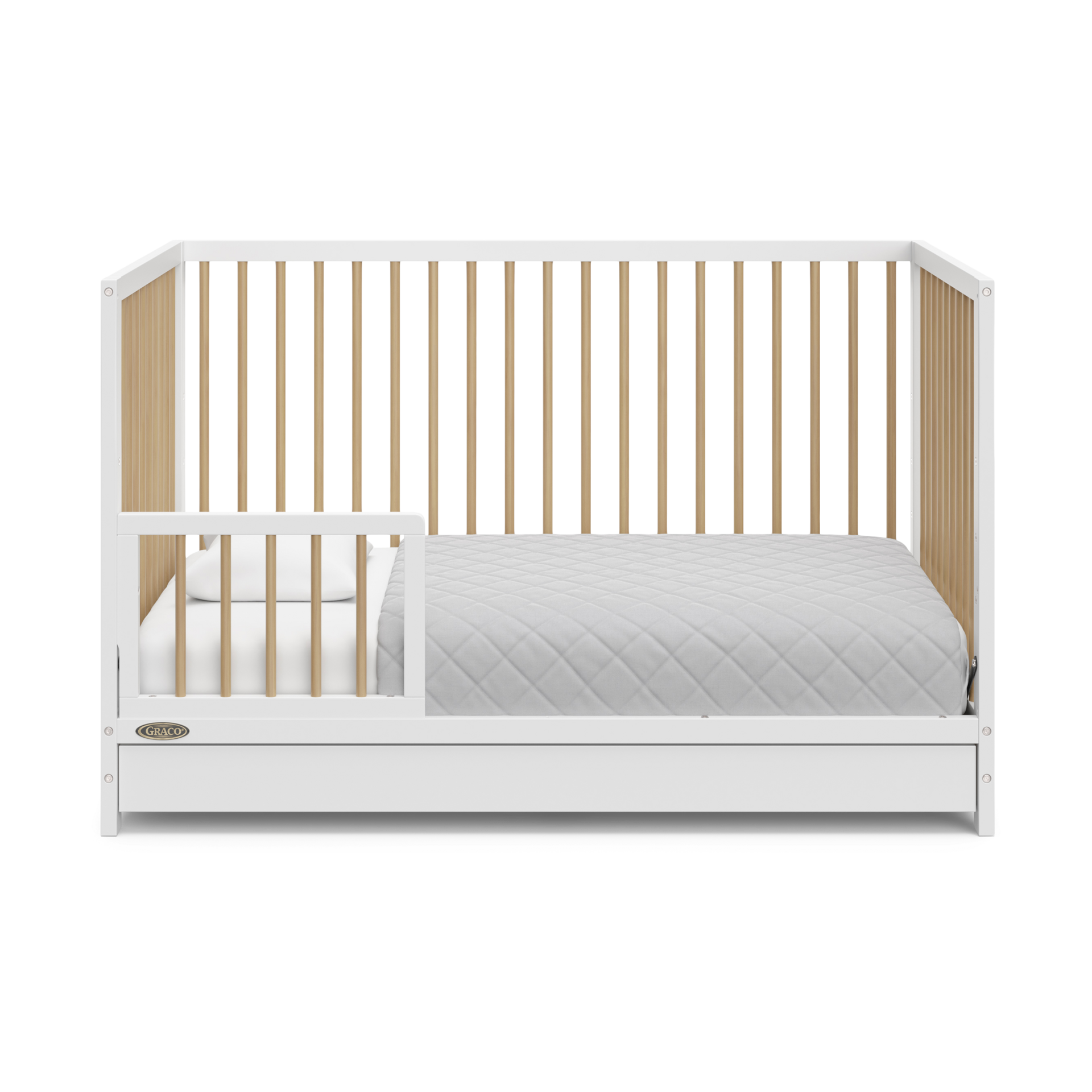 Storkcraft Universal Toddler Safety Guardrail (Dowels) - White And Driftwood.