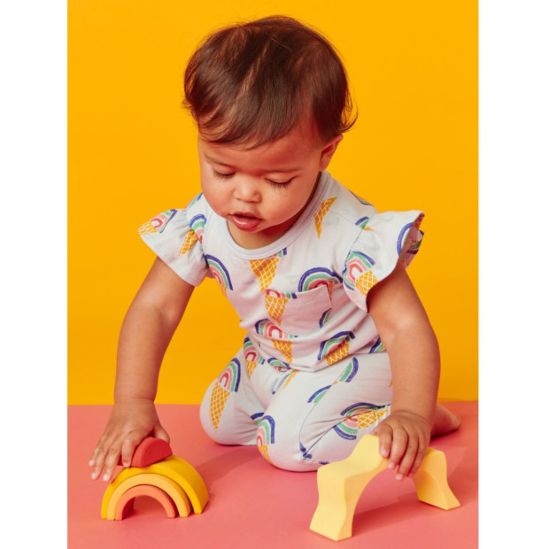 Tea Collection Ruffle Sleeve Romper - Rainbow Cones In Blue, 3-6 Months.