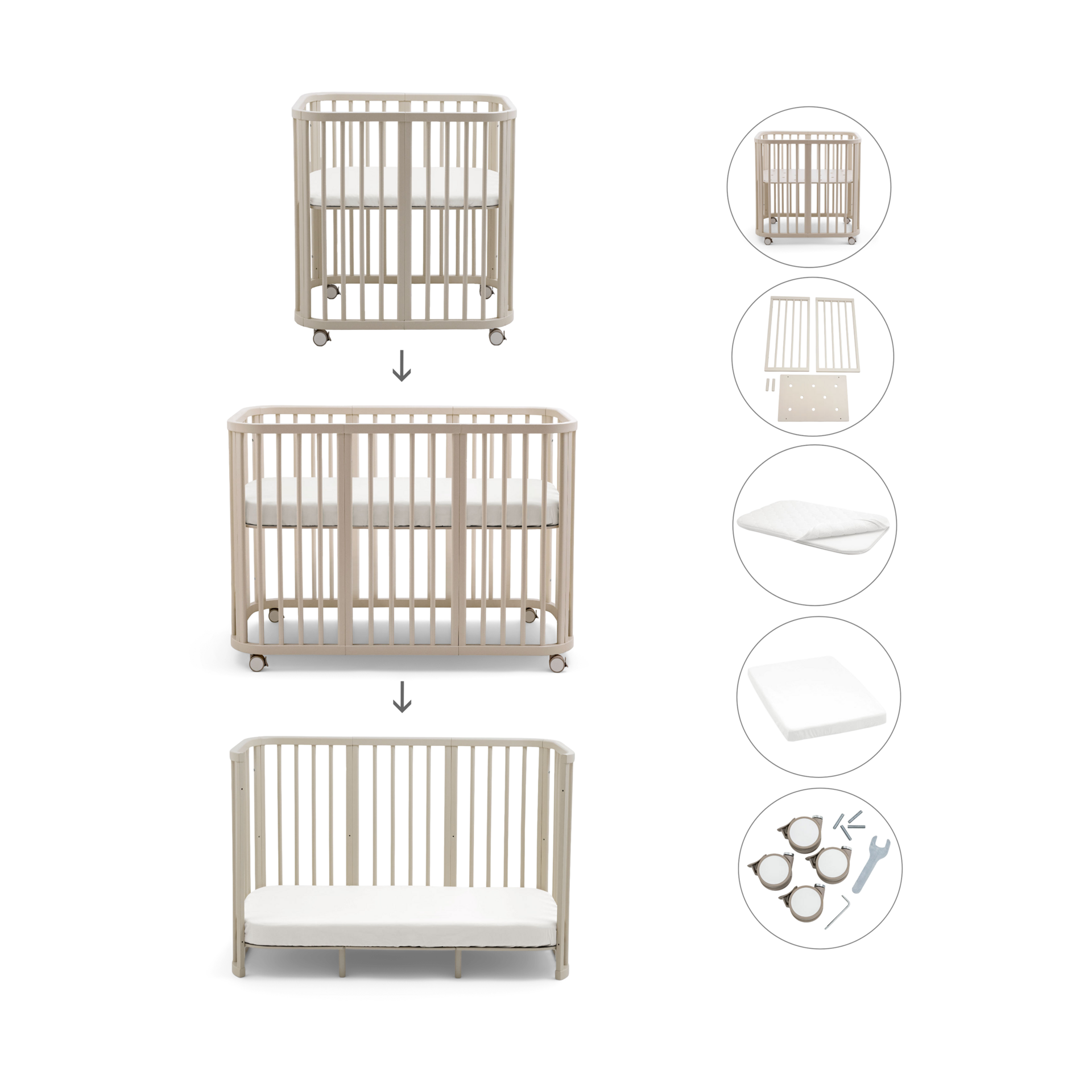 Stokke Nighti 3-in-1 Convertible Crib - Vanilla White.