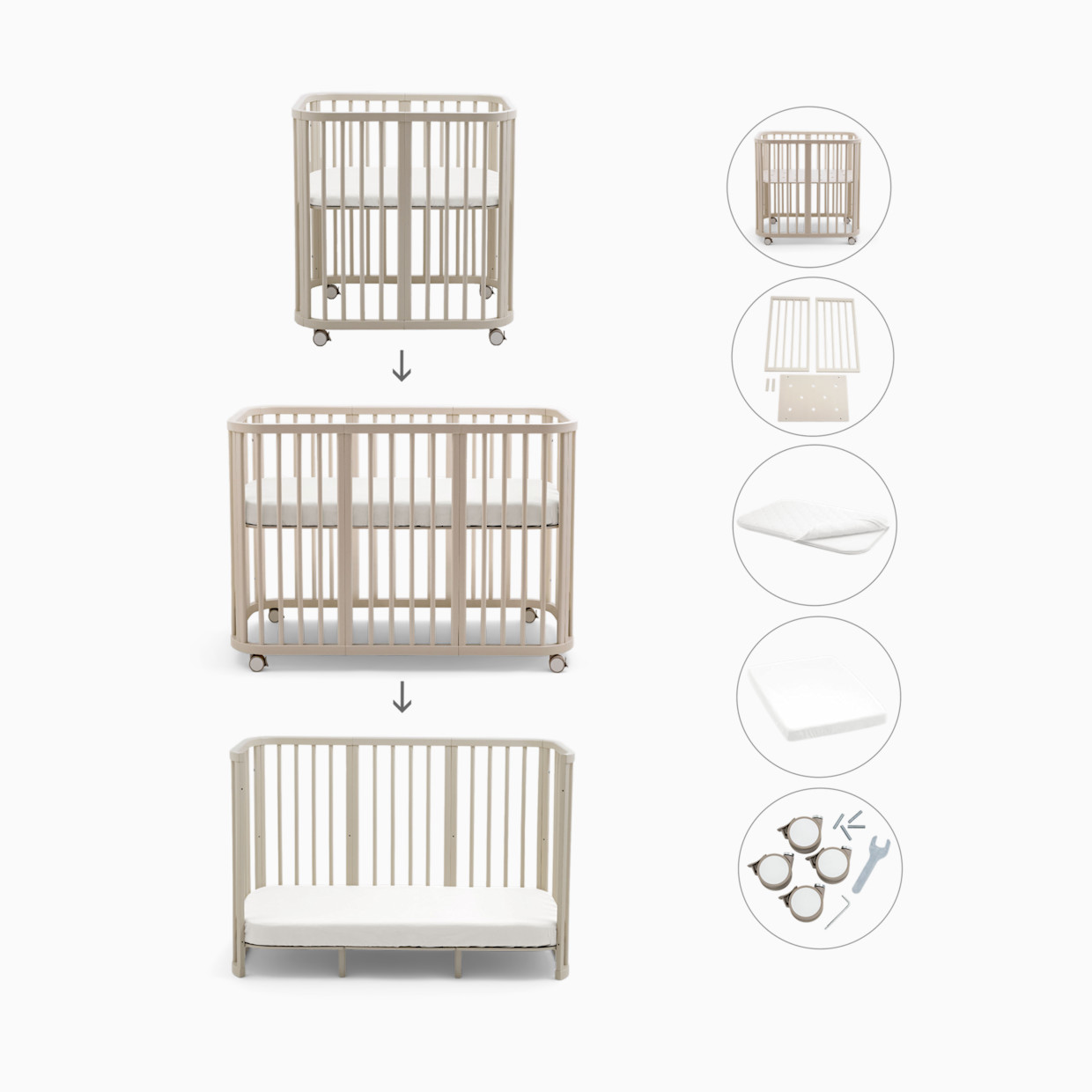 Stokke Nighti 3-in-1 Convertible Crib - Vanilla White.