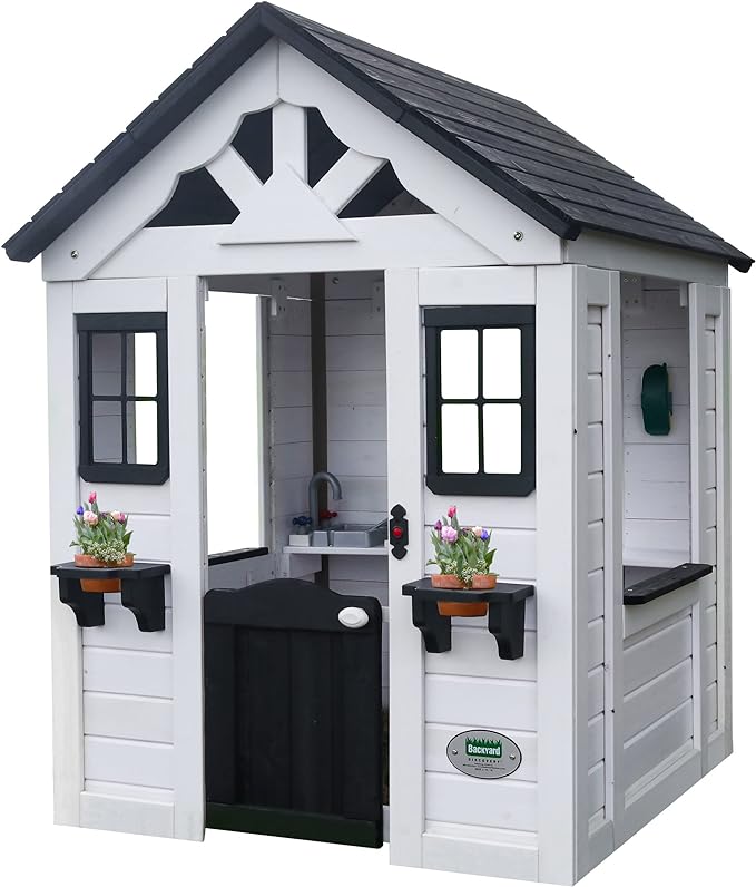 Backyard Discovery White Modern Outdoor Wooden Playhouse.