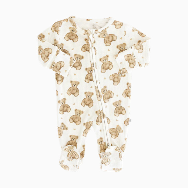 Caden Lane Bamboo Waffle Zipper Footie - Beary Sweet, 0-3 M.