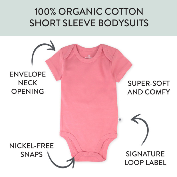 Honest Baby Clothing 10-Pack Organic Cotton Short Sleeve Bodysuits - Rainbow Pinks, 3-6 M, 10.