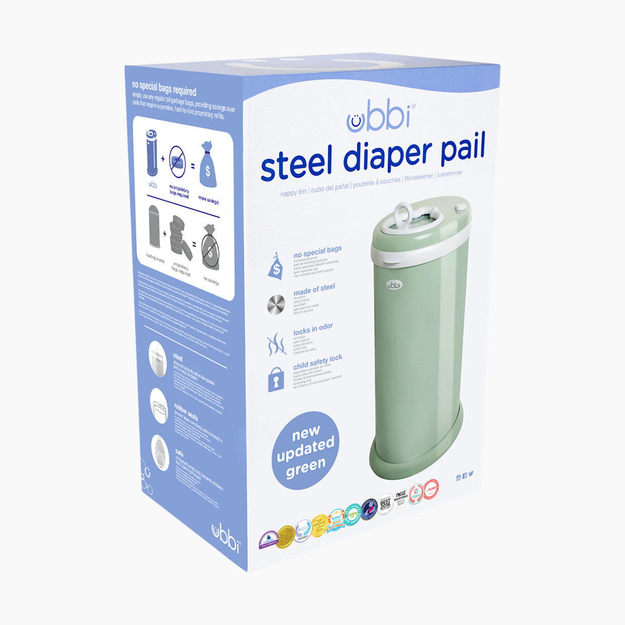 Ubbi Stainless Steel Diaper Pail - Sage.