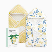 Momcozy Baby Hooded Towel, 2 Pack Baby Towel Set, Super Soft Bath Towel with Original Design, Shower Gifts for Infant, Toddler (28 X 28 Inch, Lemon Leaves)