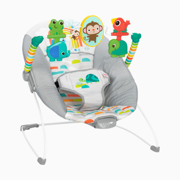 Bright Starts Playful Paradise Vibrating Baby Bouncer with Toys.