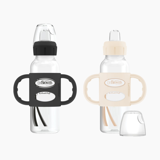 Dr. Brown's Narrow Sippy Spout Bottle w/ Silicone Handles (2-Pack) - Black & White, 8 Oz, 2.