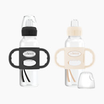 Dr. Brown's Milestones Narrow Sippy Spout Bottle with 100% Silicone Handles, Easy-Grip Handles with Soft Sippy Spout, 8oz/250mL, Black & Ecru, 2 Count (Pack of 1), 6m+
