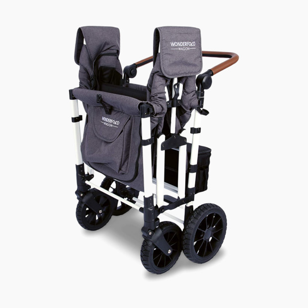 WonderFold Wagon W4 Luxe Quad Stroller Wagon (4 Seater) - Charcoal Gray/White Frame.
