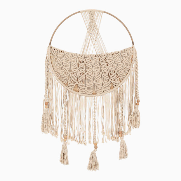 Crane Baby Macrame Toy Storage Basket with Tassels.