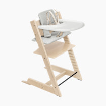 Stokke ® Tripp Trapp ® Complete Natural Wood Baby High Chair with Nordic Grey Cushion and Stokke Tray