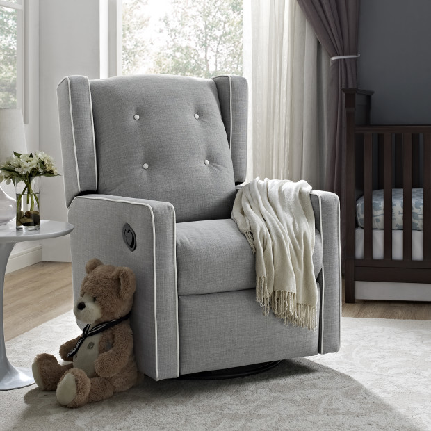 Baby Relax Mikayla Swivel Glider Rocker Recliner Chair - Gray Linen.