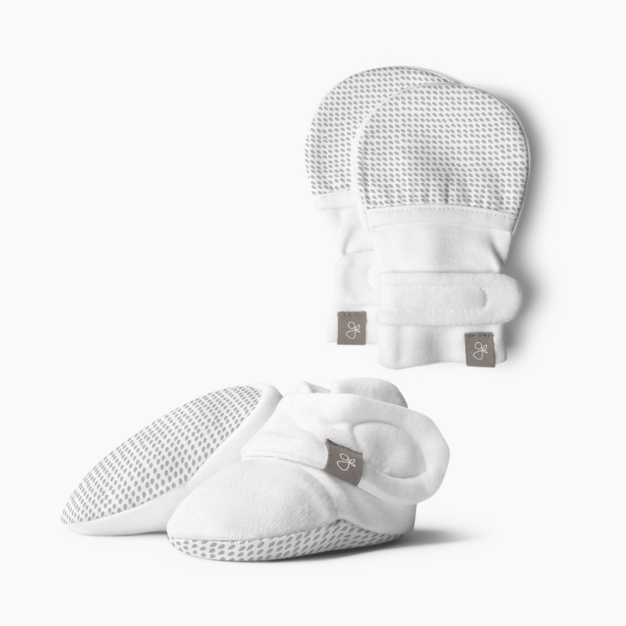 Goumi Kids Stay on Baby Mitts + Boots Bundle - Drops Gray, 0-3 Months.