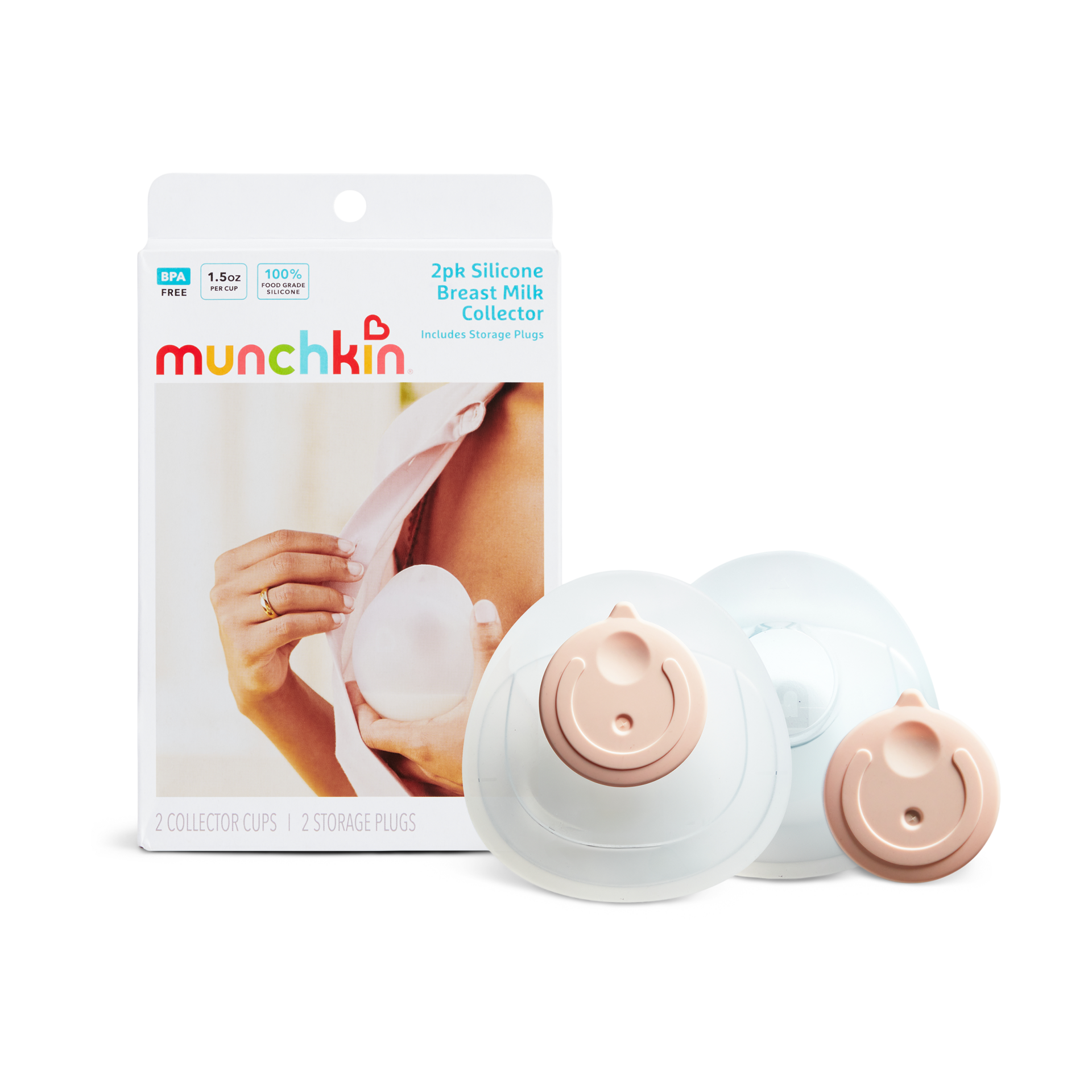 Munchkin Silicone Breast Milk Collector Cups with Storage Plug (2 Pack).