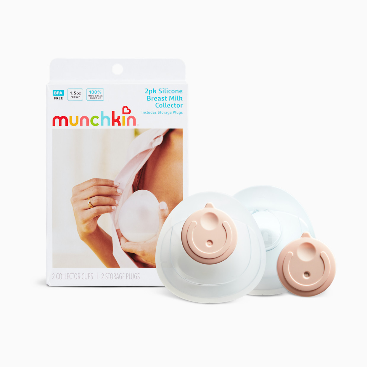 Munchkin Silicone Breast Milk Collector Cups with Storage Plug (2 Pack).