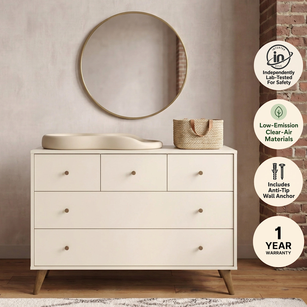 dadada Austin 5-Drawer Dresser - Almond Milk/Walnut.