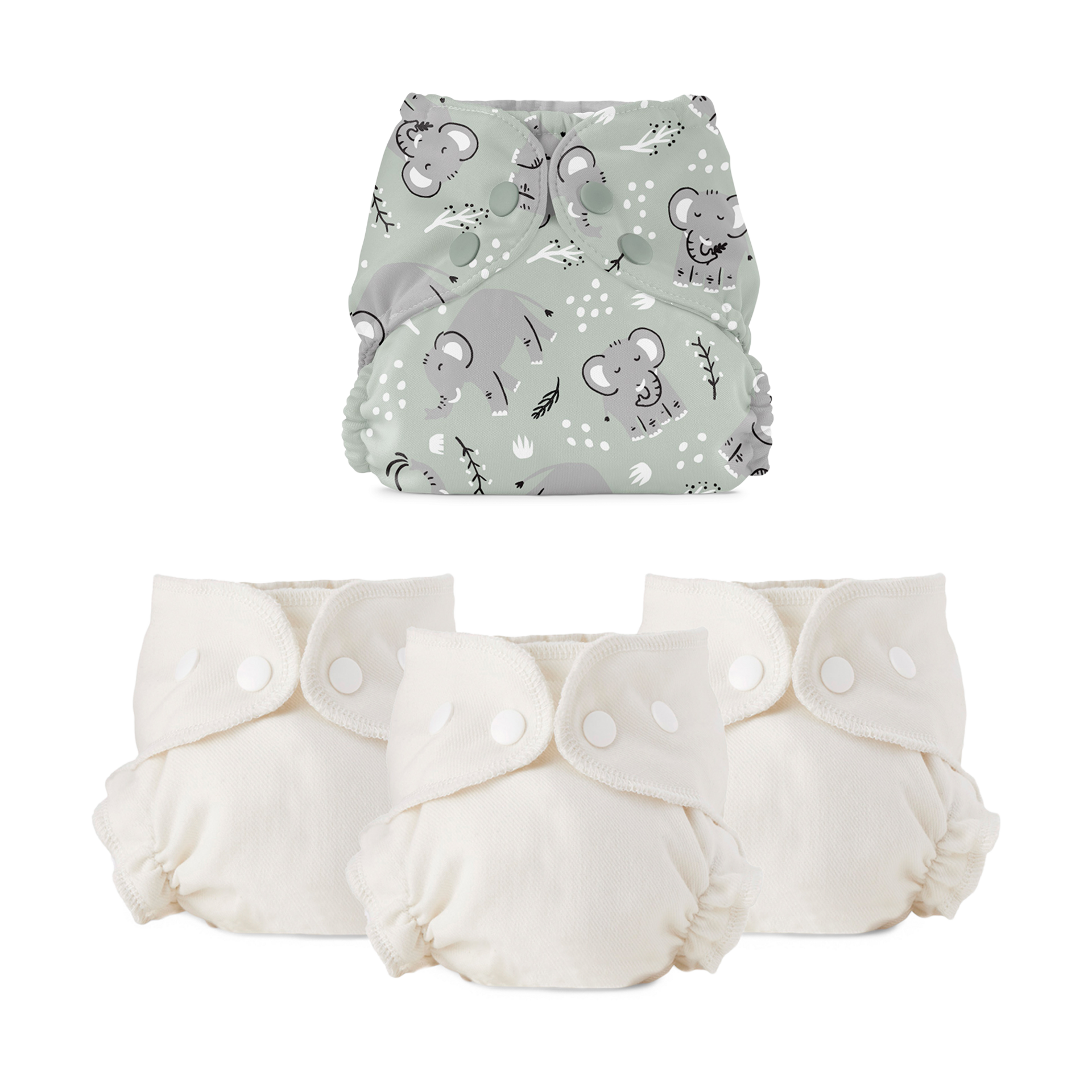 Esembly Blowout Proof Cloth Diaper Bundle - Elephants, Size 1 (7-17lbs ...