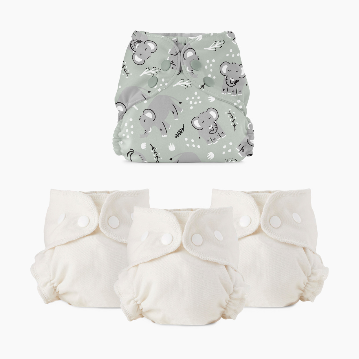 Esembly Blowout Proof Cloth Diaper Bundle - Elephants, Size 1 (7-17lbs).