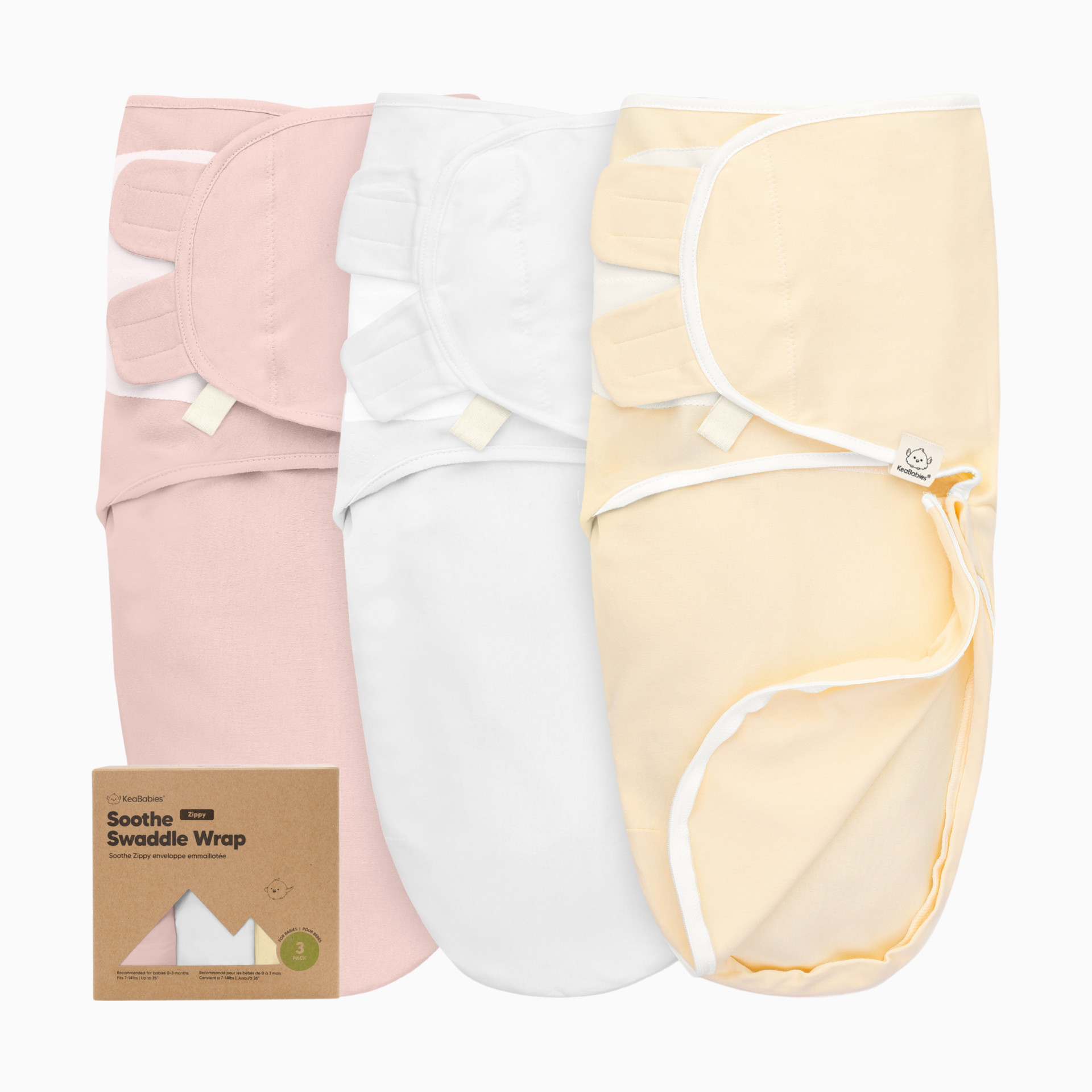 KeaBabies Soothe Zippy Swaddle Wraps (3 Pack) - Daffodil, One Size
