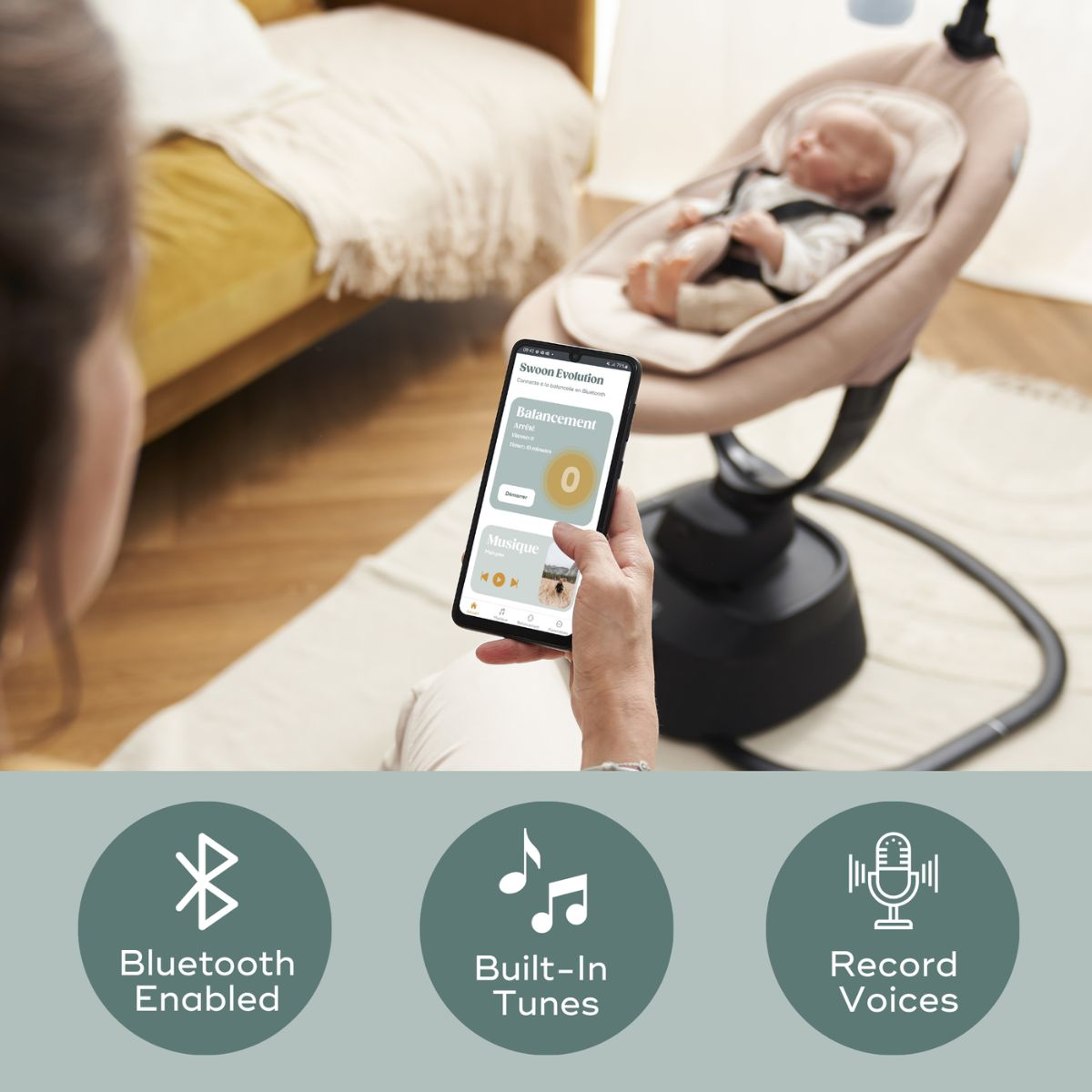 Babymoov Swoon Evolution Connected Swing - Mocca.