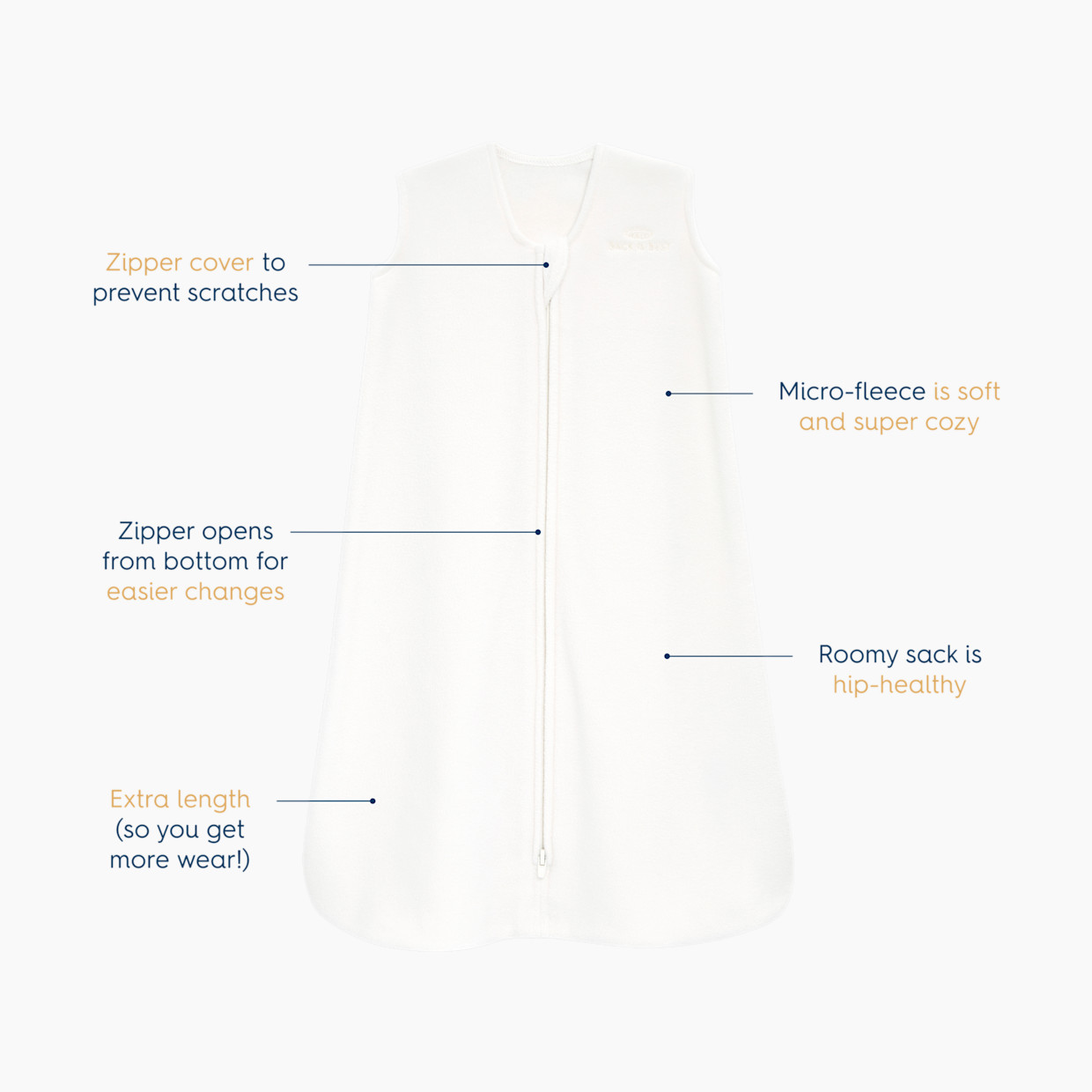 Halo SleepSack Wearable Blanket (Micro-Fleece) - Cream, Medium.