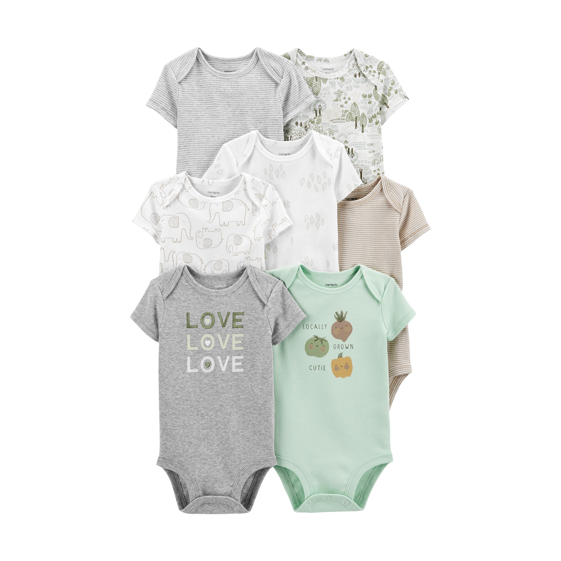 Carter's ShortSleeve Original Bodysuits (7 Pack) Stripes/Elephants/Neutrals, 6 M Babylist Shop