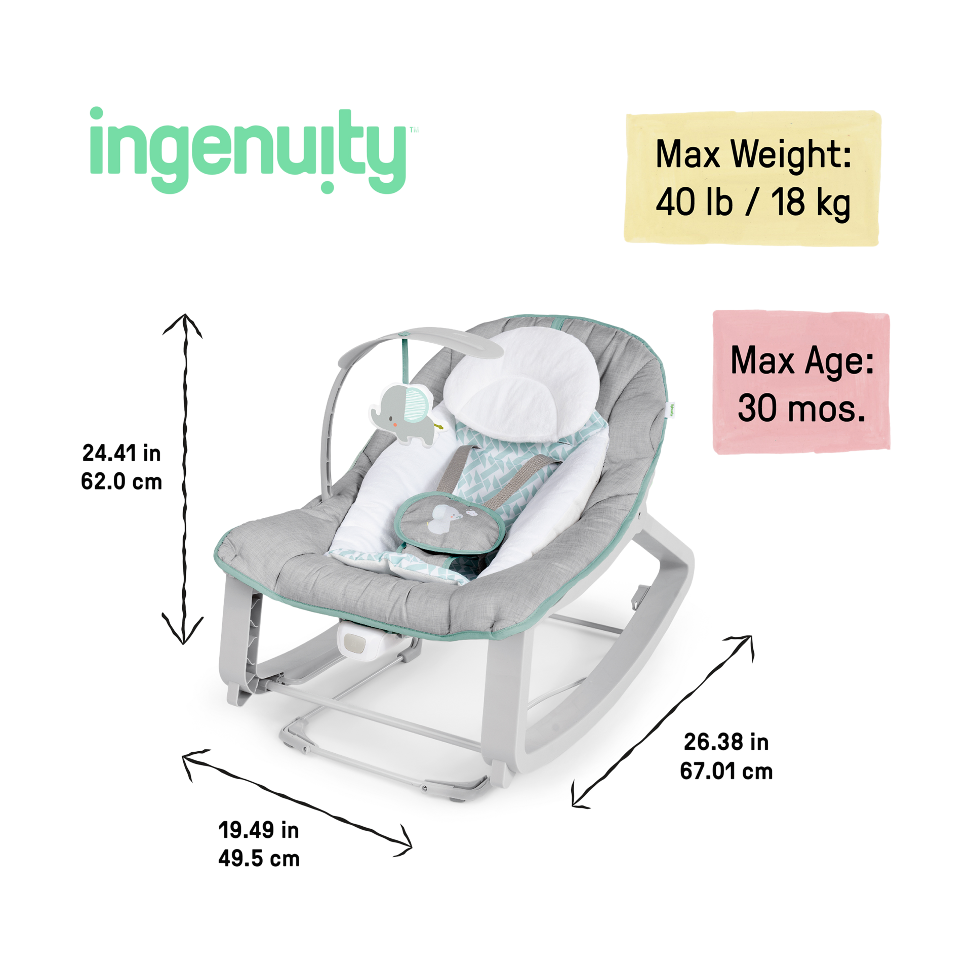 Ingenuity Keep Cozy 3-in-1 Grow with Me Baby Bouncer, Rocker & Toddler Seat - Weaver.
