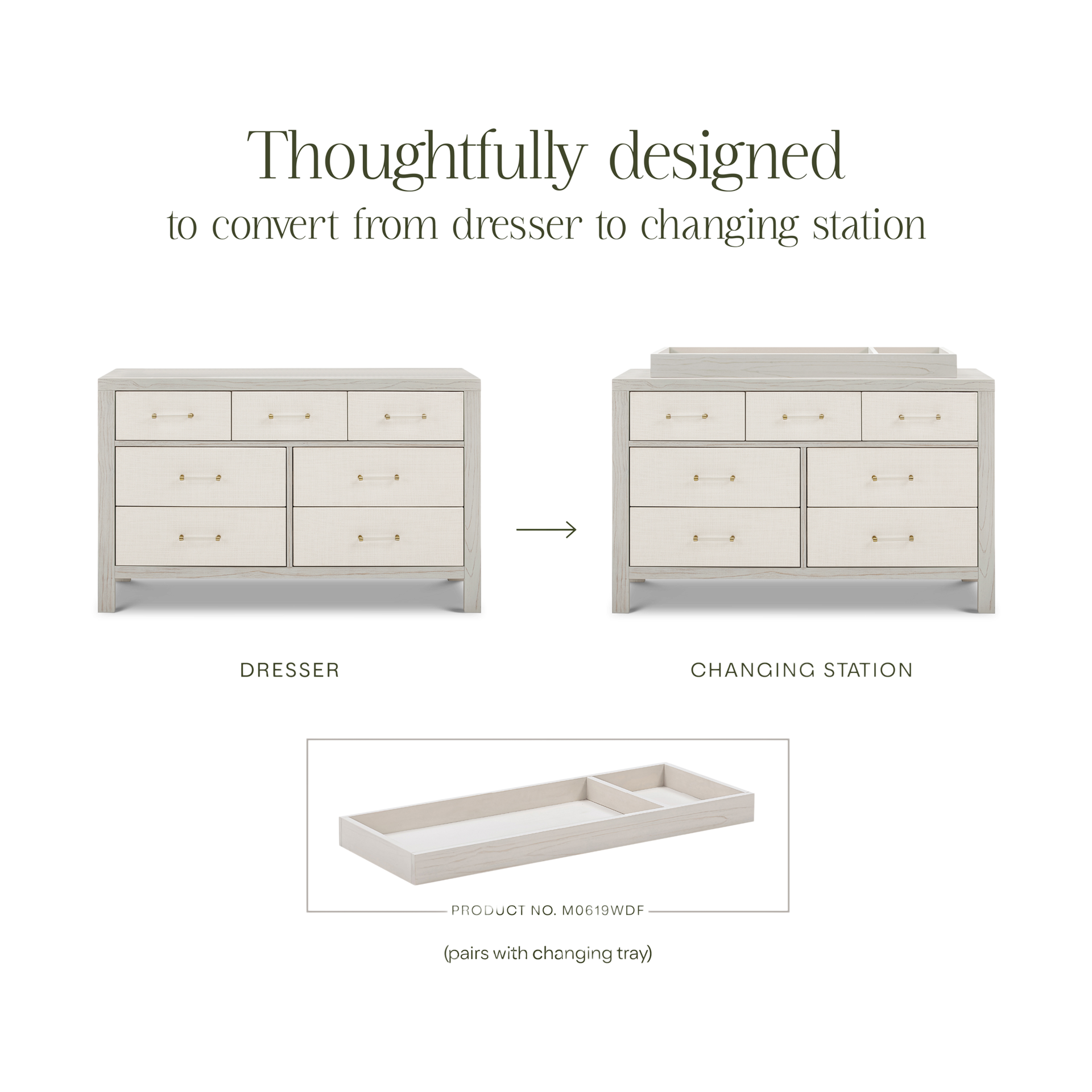 Namesake Eloise 7-Drawer Assembled Dresser - White Driftwood And Performance Pearl Eco-Weave.