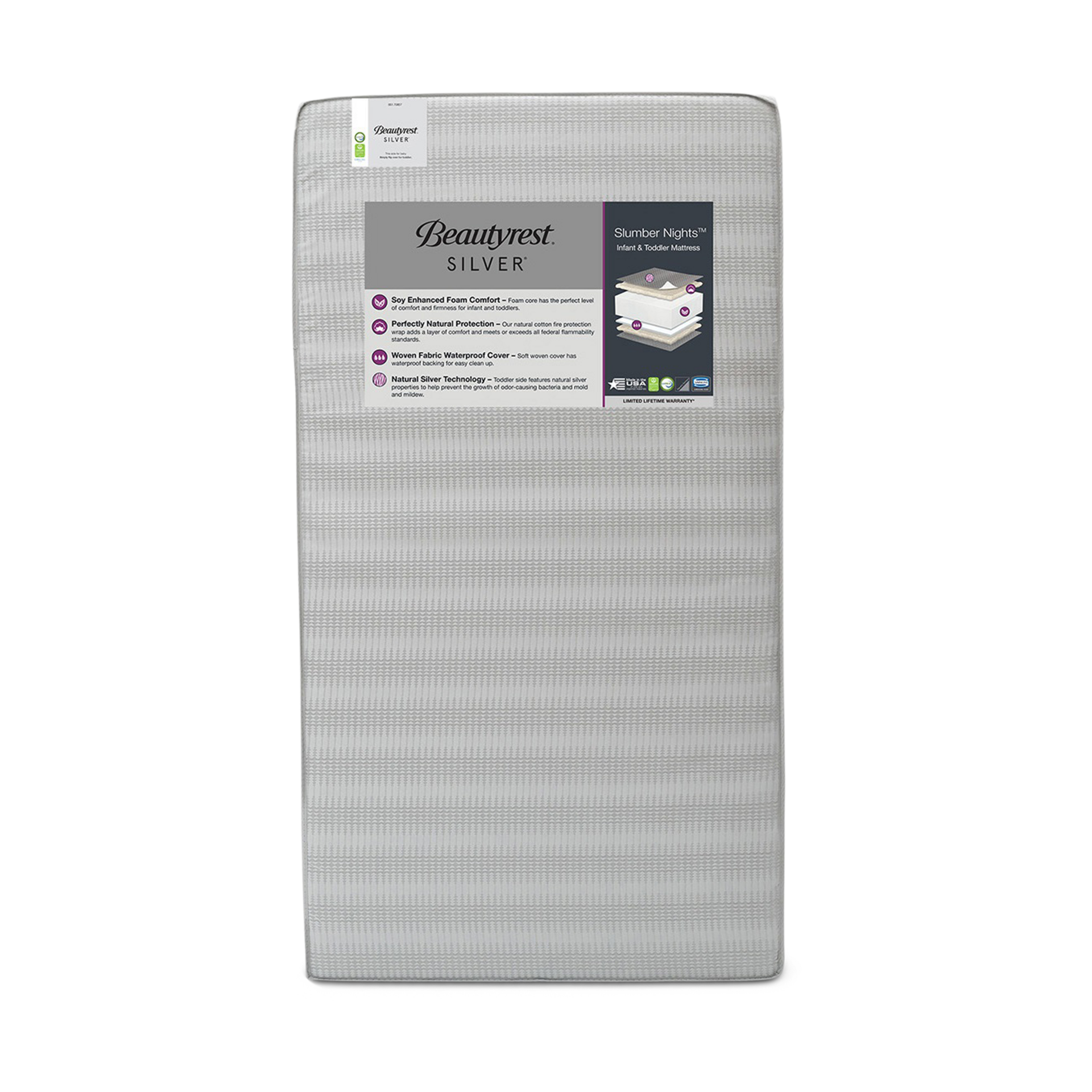 Delta Children Silver Slumber Nights Crib and Toddler Mattress.