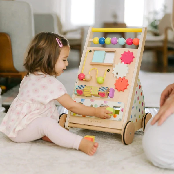 Tiny Land Premium Natural Wooden Activity Walker.