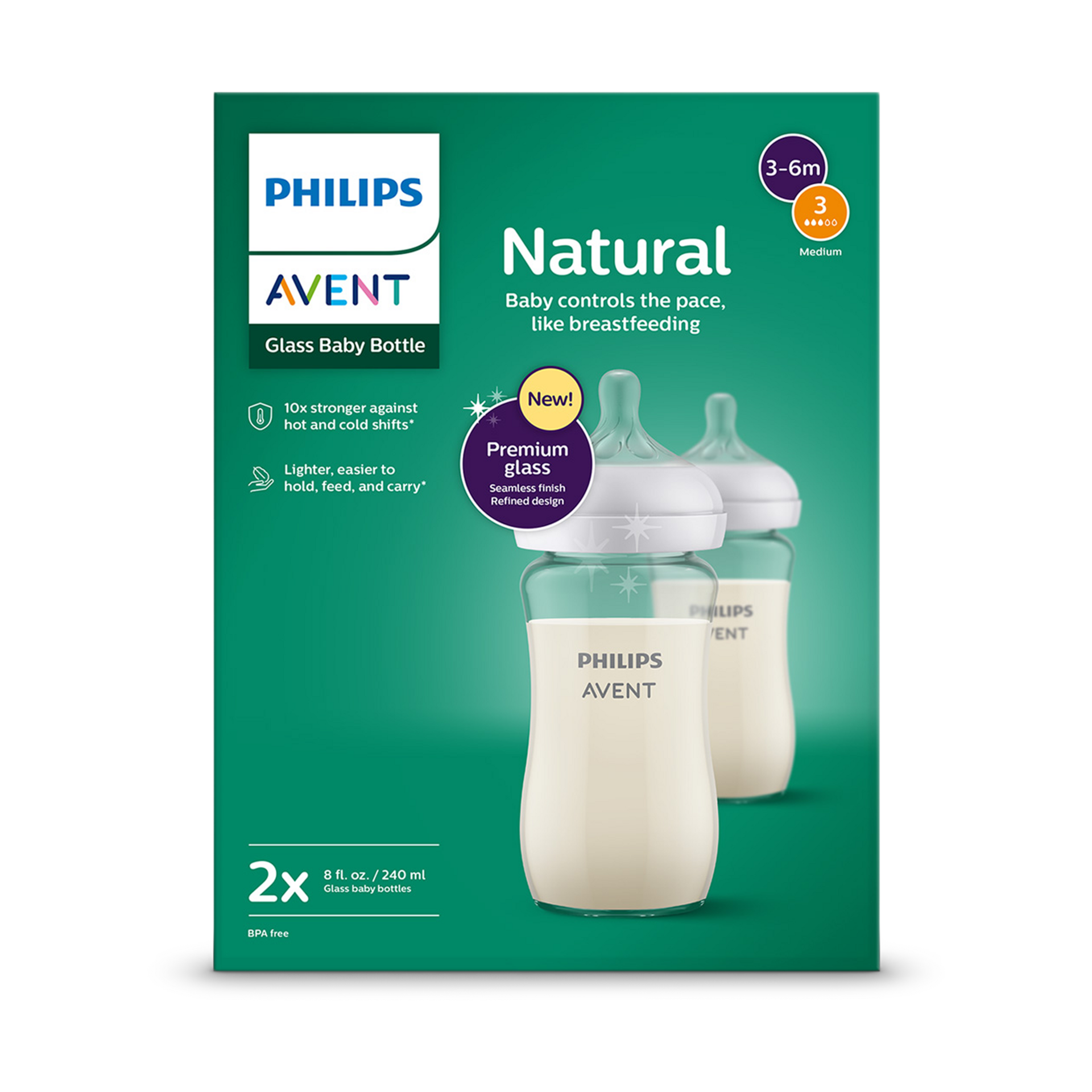 Philips Avent Glass Natural Baby Bottle - 8 Oz, 2.