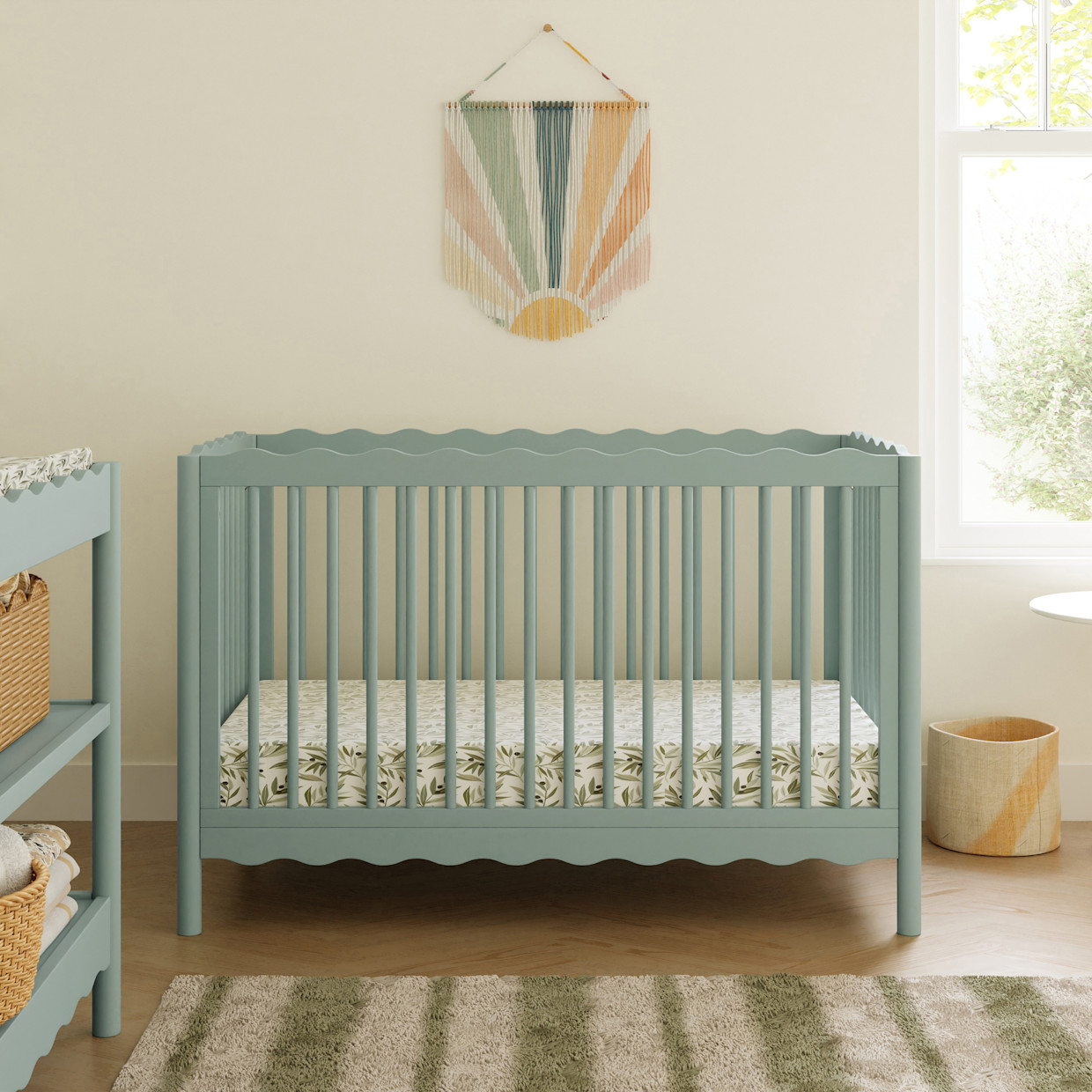 babyletto Swell 4-in-1 Convertible Crib with Conversion Kit - Light Sage.