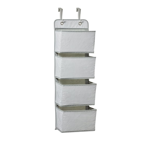 4 Pocket Nursery Hanging Organizer, Gray and White.