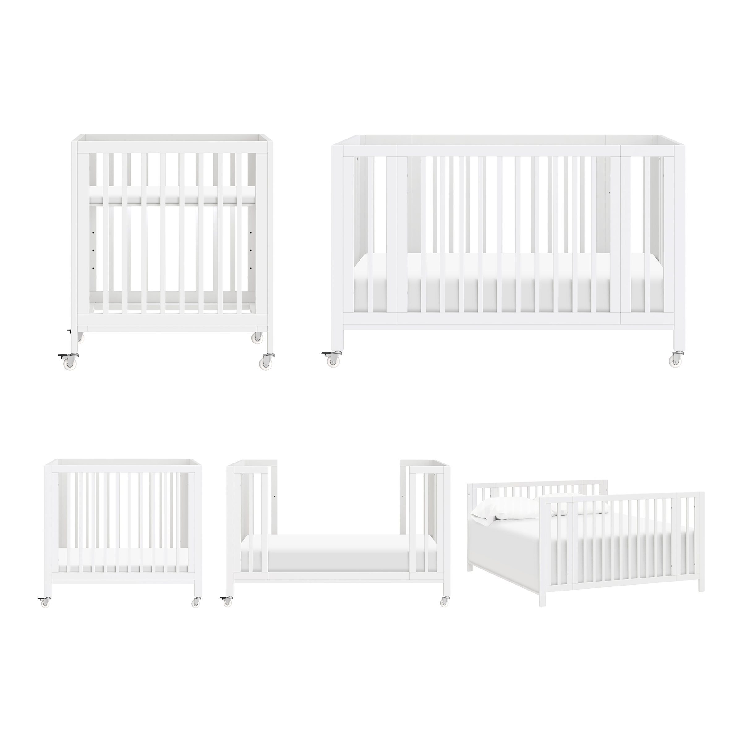 babyletto Rolli 9-in-1 Convertible All-Stages Crib with Bassinet & Toddler Bed Conversion Kits - White.