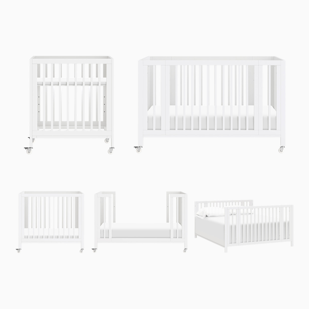 babyletto Rolli 9-in-1 Convertible All-Stages Crib with Bassinet & Toddler Bed Conversion Kits - White.
