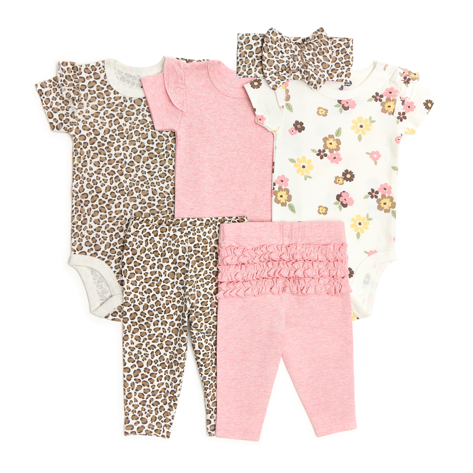 Small Story Organic Cotton Ruffle Bodysuit, Pant & Headband 6-Piece Set.