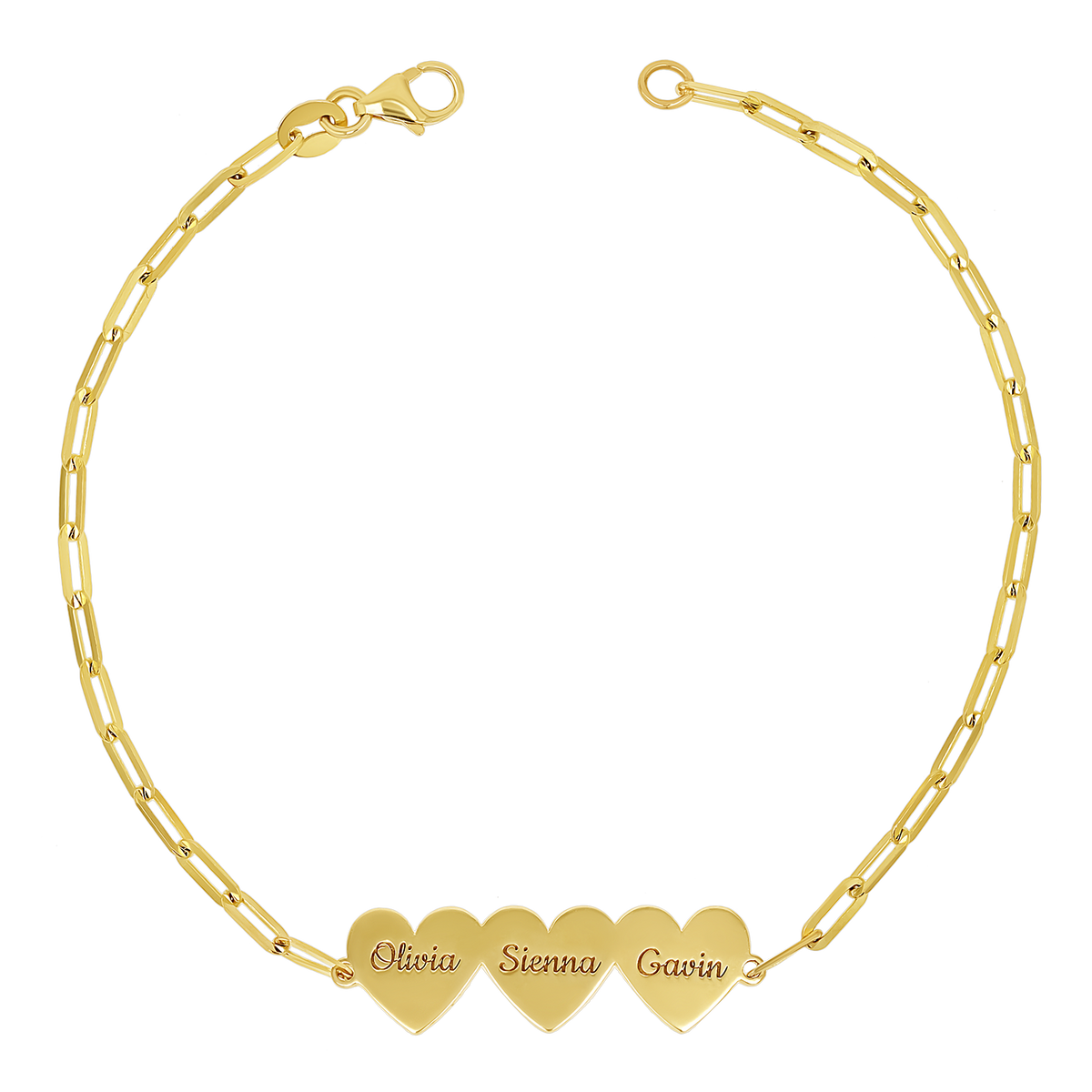 Baby Gold Engravable Multi Heart Paper Clip Bracelet.