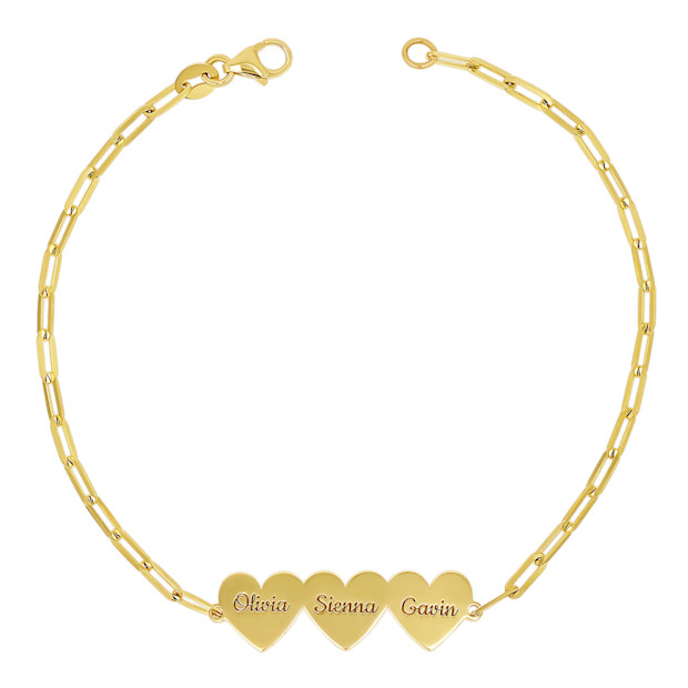 Baby Gold Engravable Multi Heart Paper Clip Bracelet.