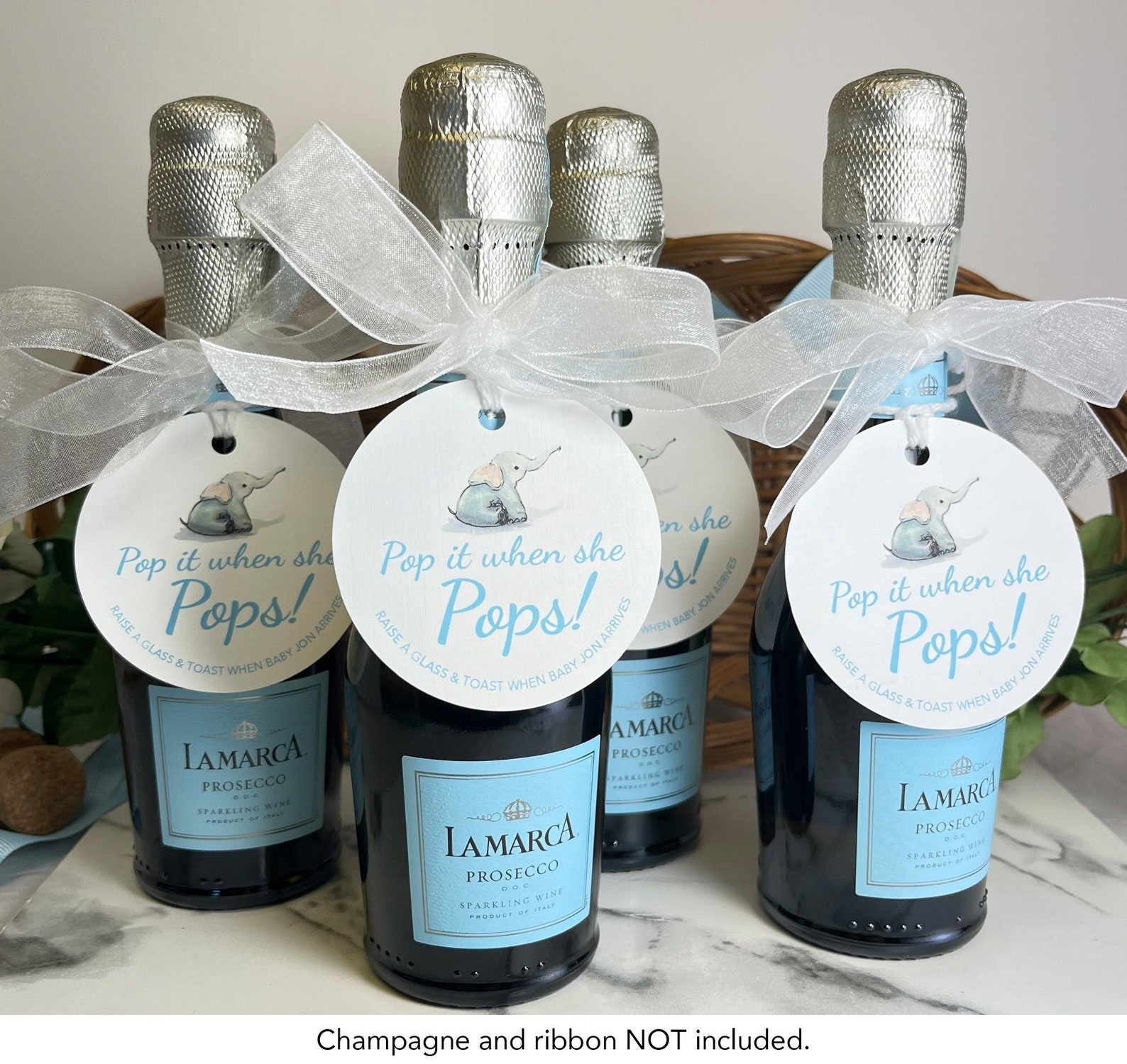 Personalized Baby Shower Mini Champagne Bottle Favor Tag.