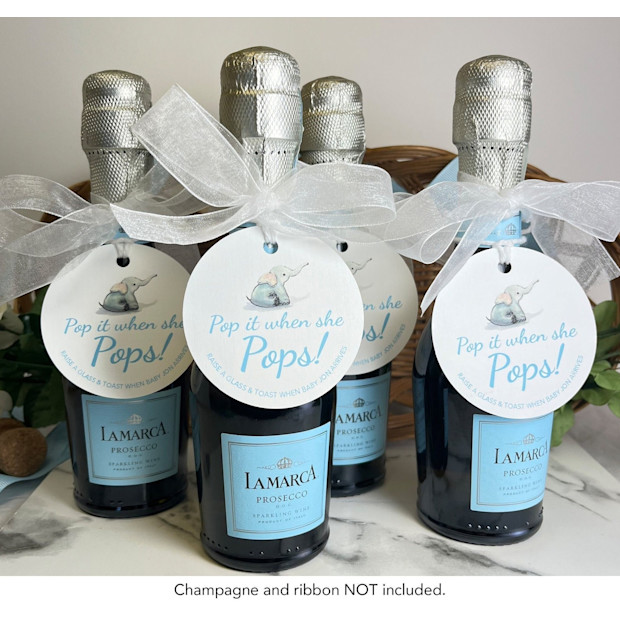 Personalized Baby Shower Mini Champagne Bottle Favor Tag.