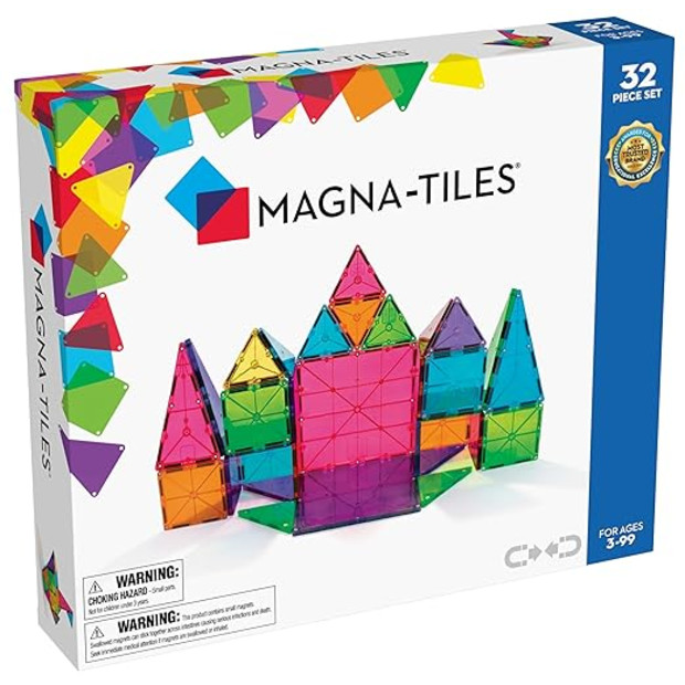 MAGNA-TILES Classic 32-Piece Magnetic Construction Set.