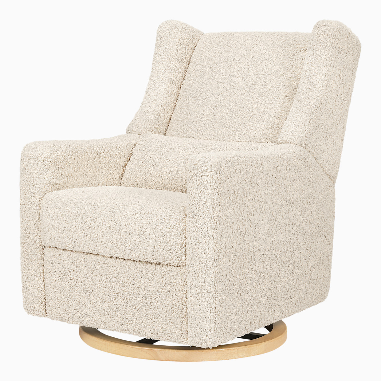 babyletto Kiwi Electronic Recliner and Swivel Glider - Almond Teddy Loop With Light Wood Base.