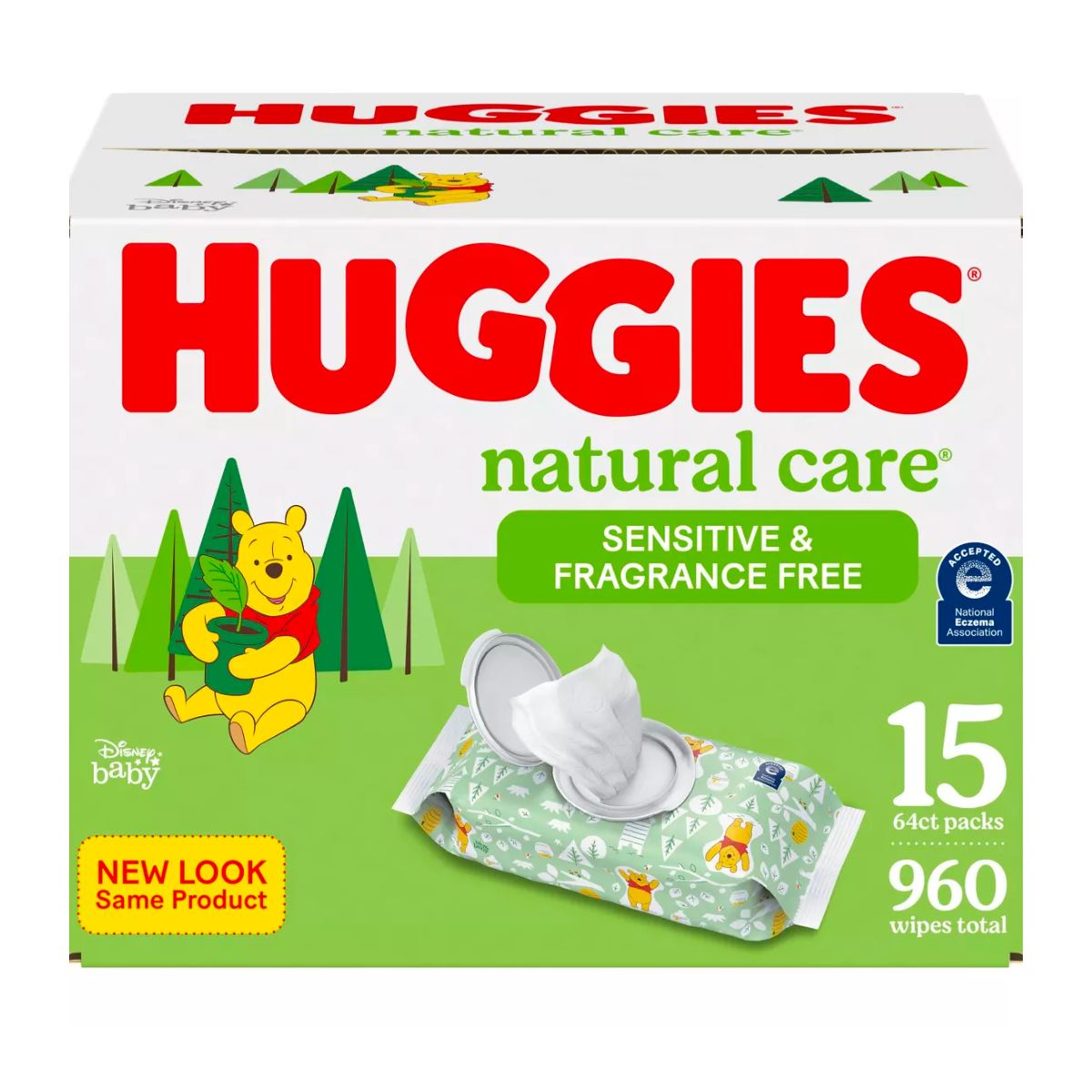 Huggies Natural Care Sensitive Baby Wipes, Unscented, Hypoallergenic, 99% Purified Water, 12 Flip-Top Packs (768 Wipes Total), Packaging May Vary